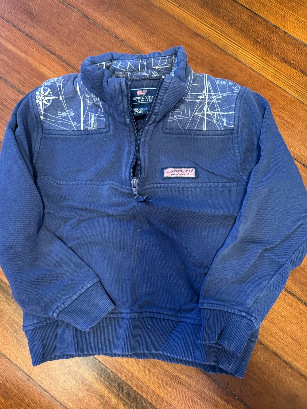 Vineyard Vines Shep Shirt - Navy with Line Drawings, Quarter Zip
